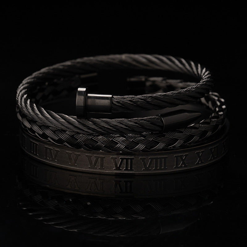 Vintage Copper Zirconium Crown Woven Bracelet Suit