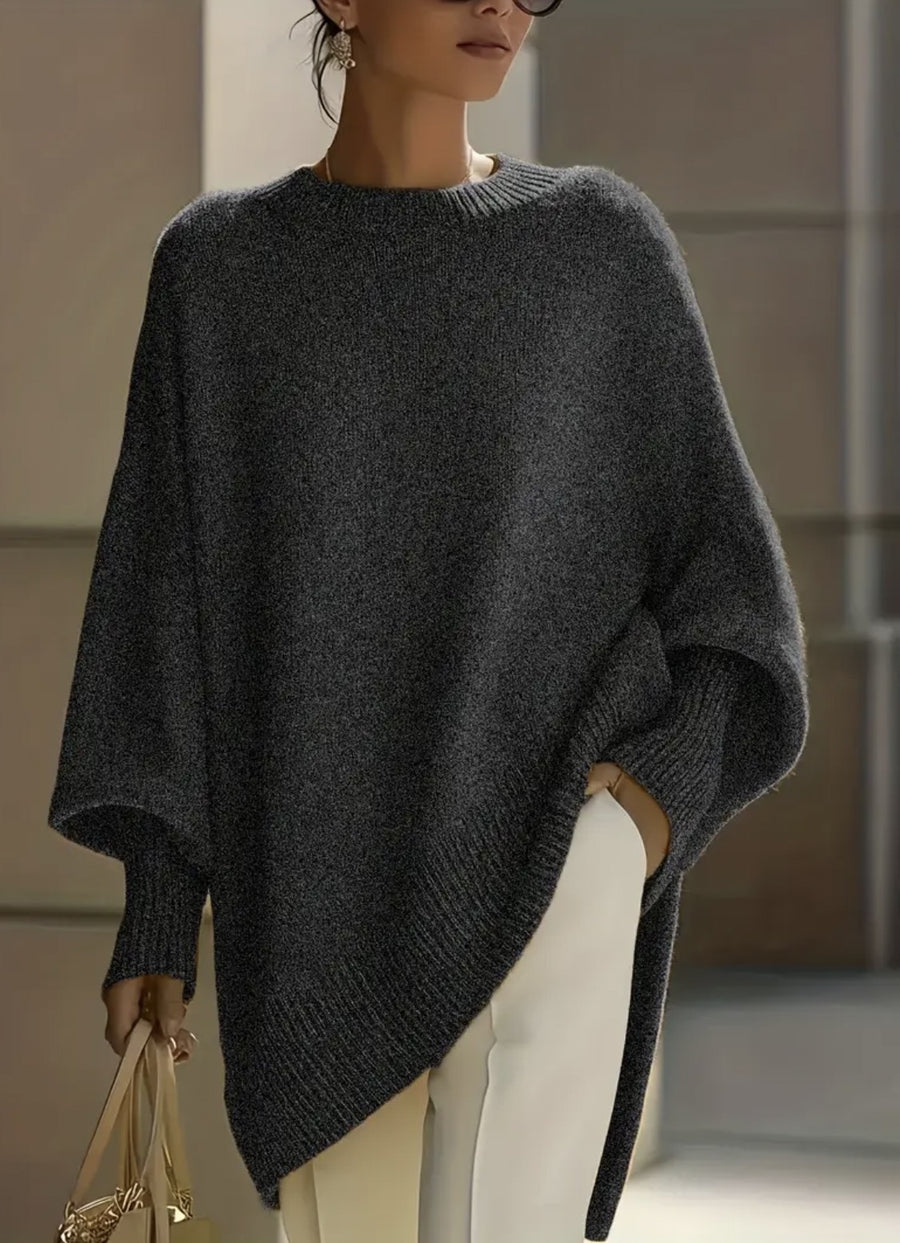 Womens Loose Crew-Neck Knit Sweater - Effortless Style