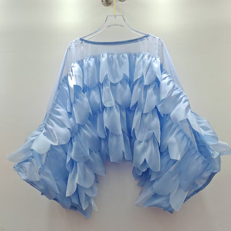 Chic Batwing-sleeve Blouse with Ruffled Trim