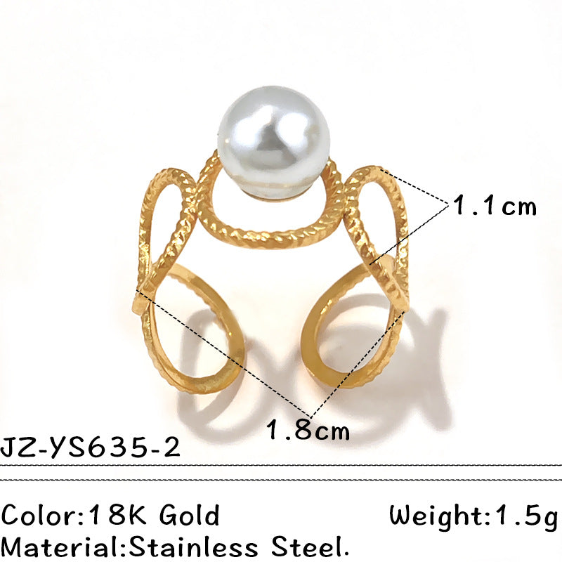 Vintage French-style Natural Stone Stainless Steel Ring