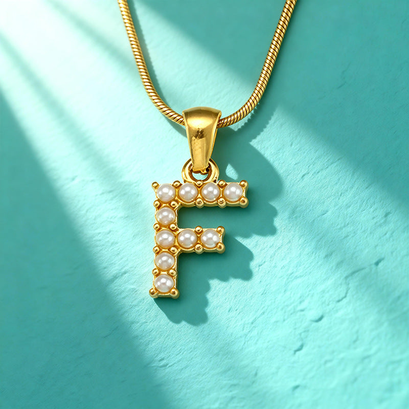 18K Gold Pearl 26-Letter Necklace for Women