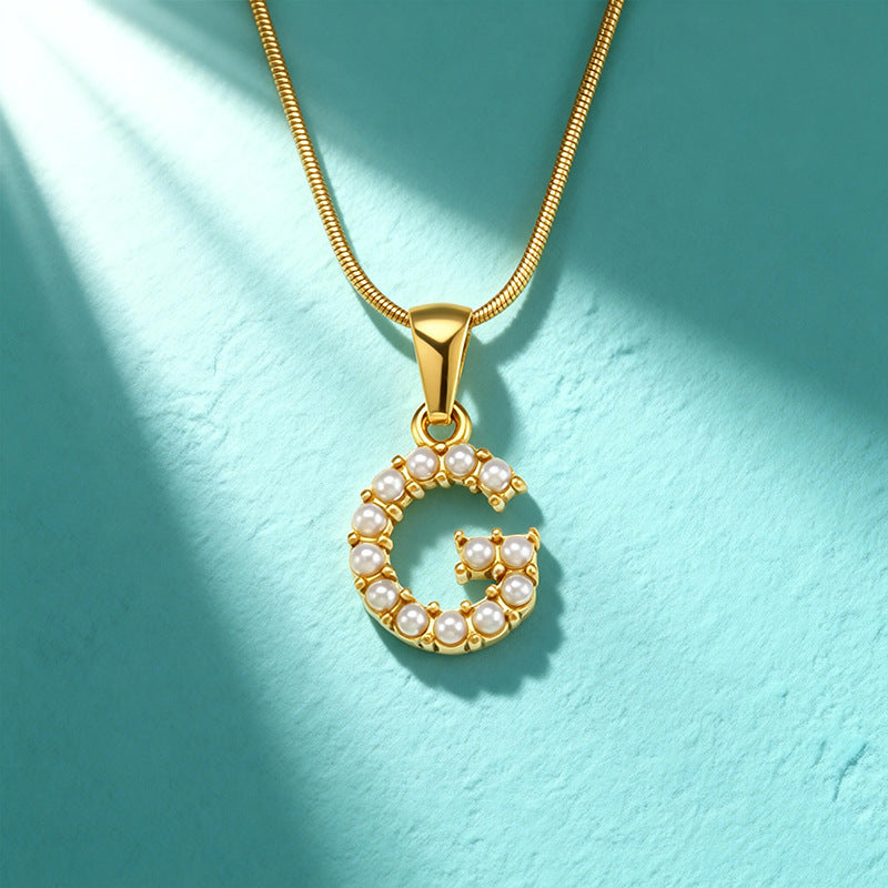 18K Gold Pearl 26-Letter Necklace for Women