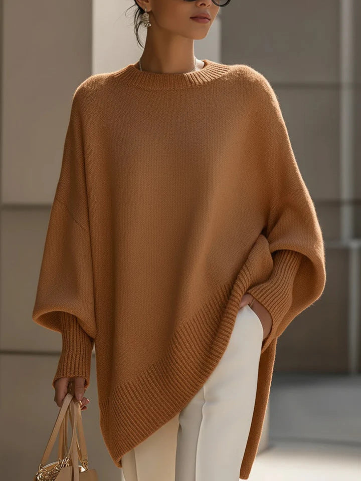 Womens Loose Crew-Neck Knit Sweater - Effortless Style