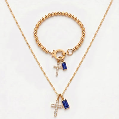 Minimalist Cross Choker Necklace with December Birthstone