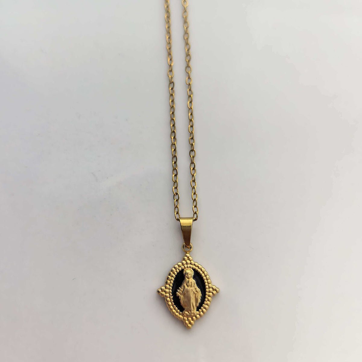 Gold Necklace with Rhinestones - Virgin Mary Pendant
