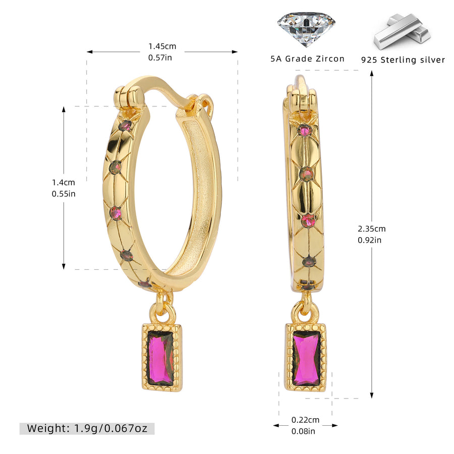 Sterling Silver Square Diamond Inlaid Earrings - Fashionable Minimalist