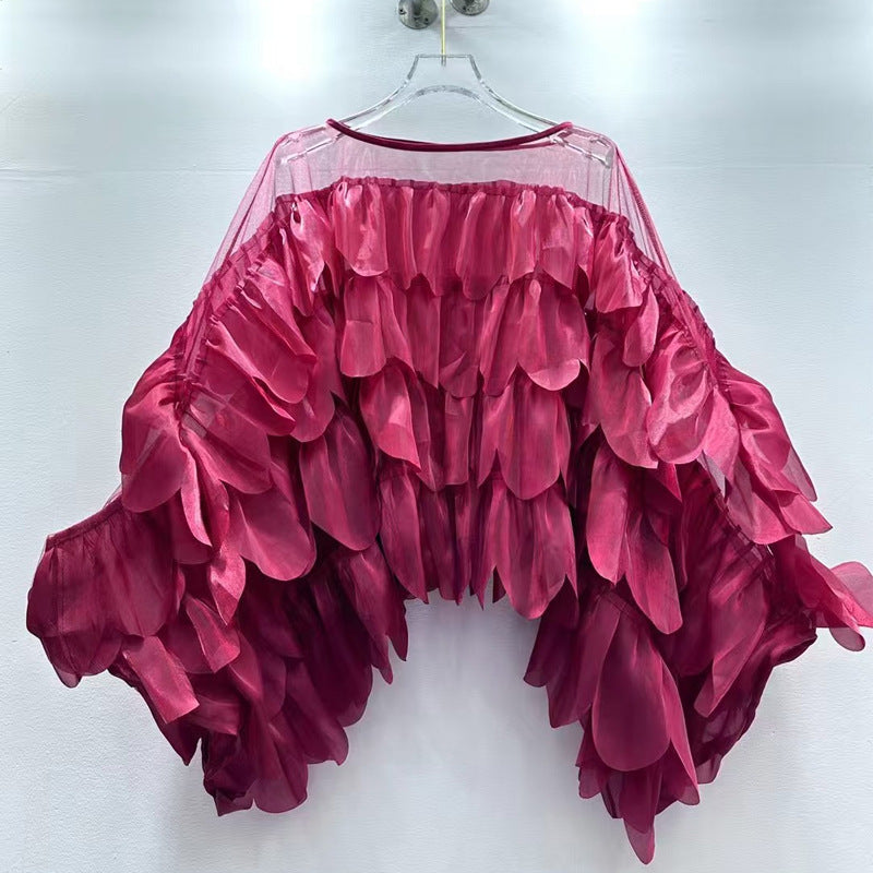 Chic Batwing-sleeve Blouse with Ruffled Trim