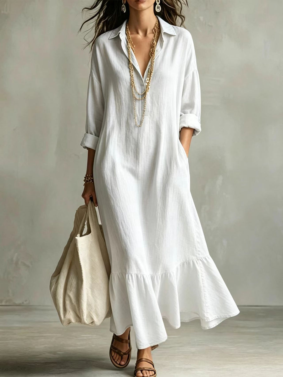 Turn-down Collar Fishtail Casual Loose-fit Shirt Dress