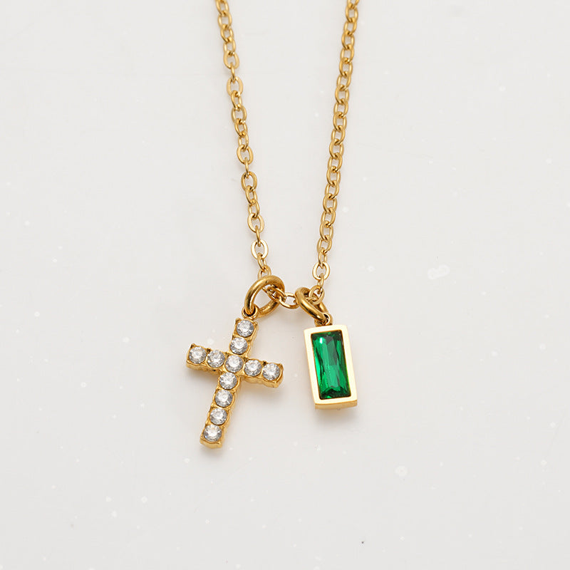 Minimalist Cross Choker Necklace with December Birthstone