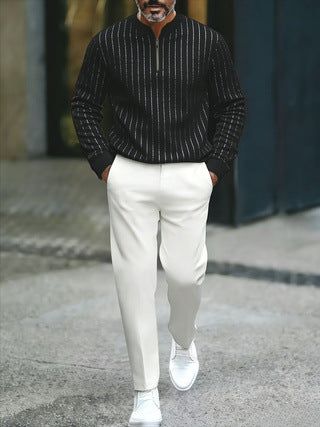 Printed Stand-Neck Zipper Casual Jacket And Pants Set