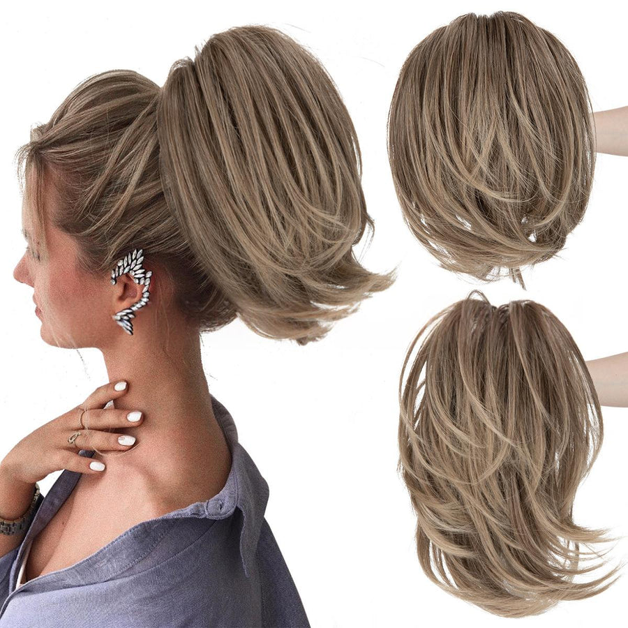 Voluminous Short Curls Clip-On Ponytail with Claw Clip