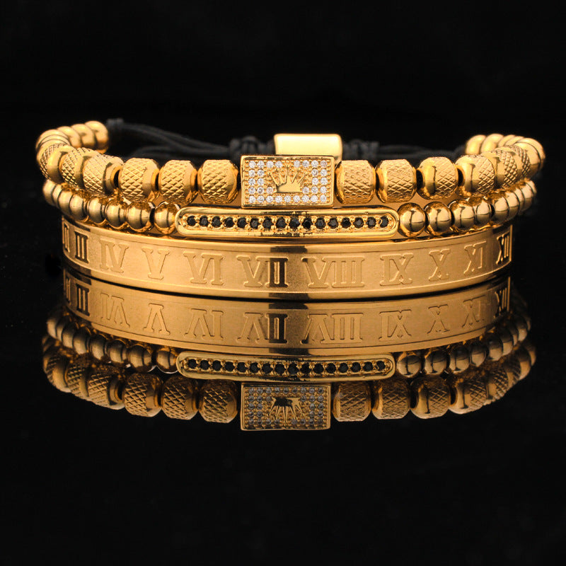 Vintage Copper Zirconium Crown Woven Bracelet Suit