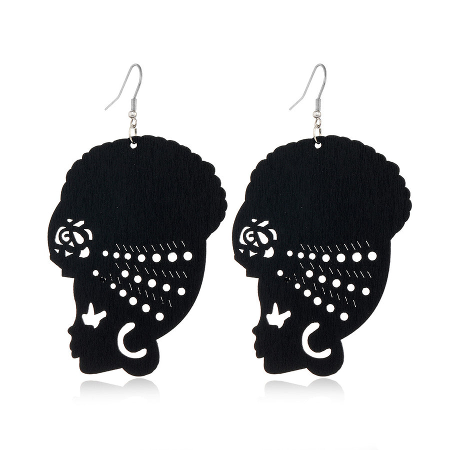 Black Hollow-Out Wooden Earrings - Trendy Statement Jewelry