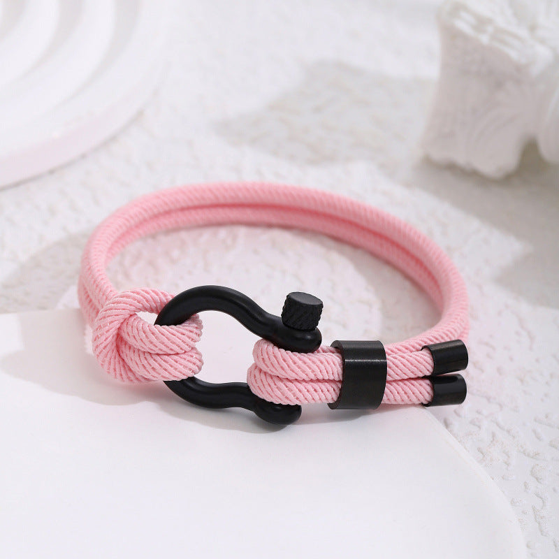 Stainless Steel Horseshoe Buckle Bracelet with Adjustable Milanese Loop