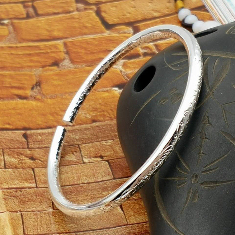 Ethnic Style Retro Miao Silver Plated Lucky Word Bracelet