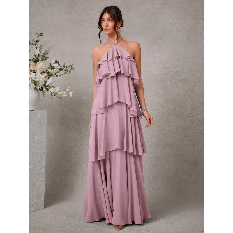 Womens Sexy Halter-Neck Chiffon Dress for Elegant Nights