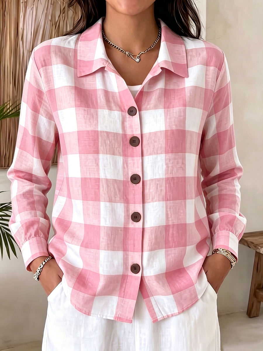 Comfortable Buttoned Plaid Womens Long-Sleeve Shirt