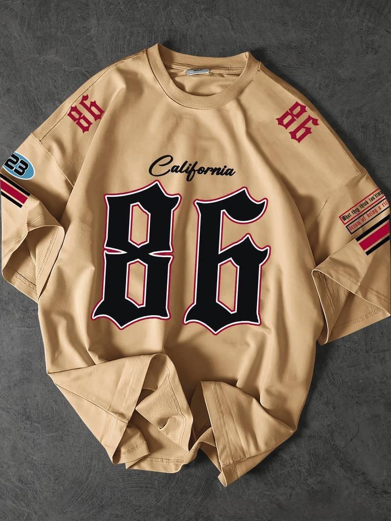 Vintage Letter Print V-Neck Oversized Jersey Shirt