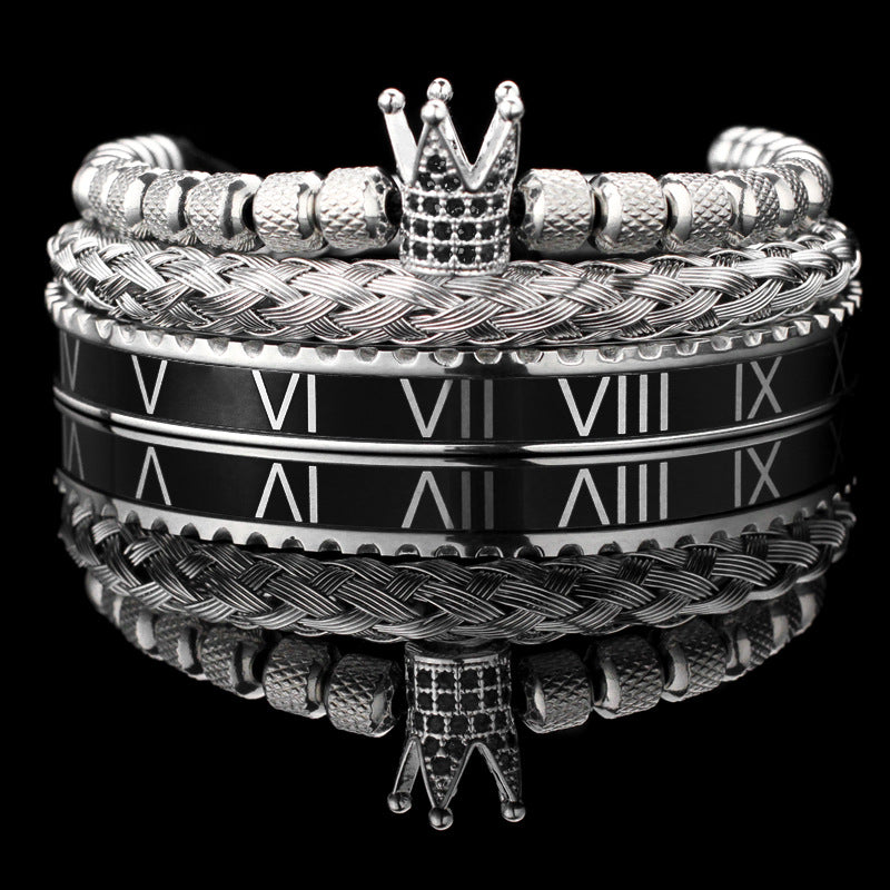 Vintage Copper Zirconium Crown Woven Bracelet Suit
