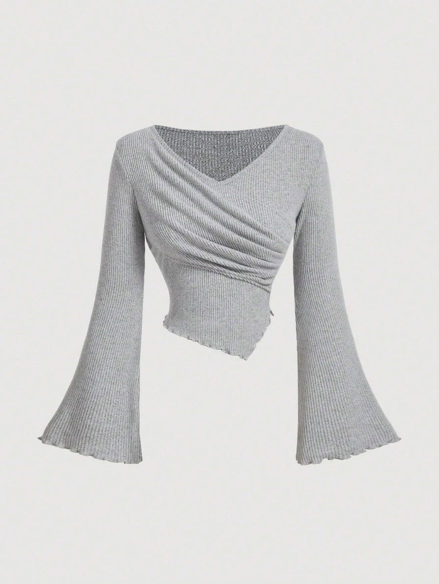 Womens Irregular One-Shoulder Cashmere T-Shirt