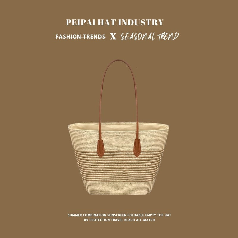 Womens Spring Summer Straw Hat and Large-capacity Bag Set