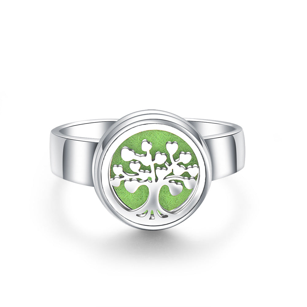 Stainless Steel Aromatherapy Locket Ring - Tree of Life Design