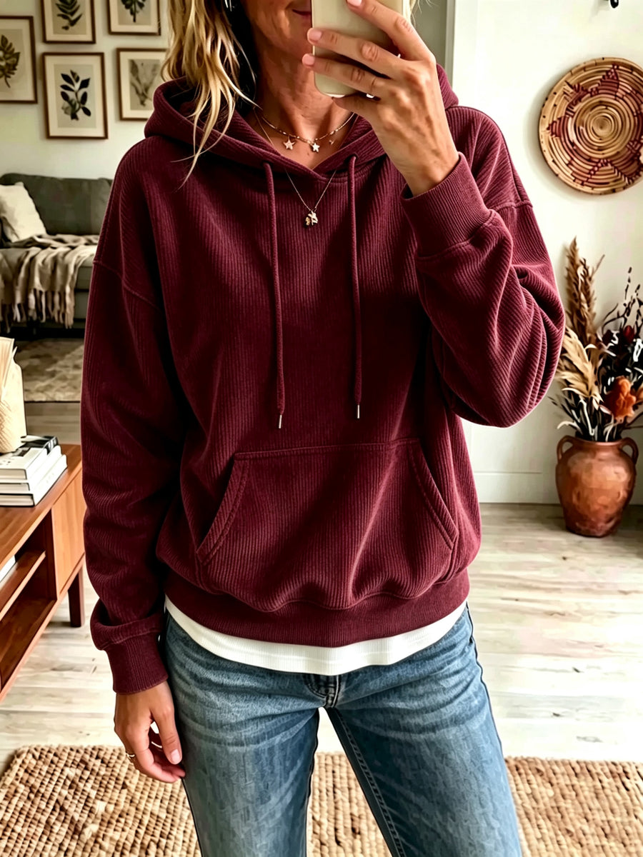 Womens AutumnWinter Casual Corduroy Hoodie - Cozy Style