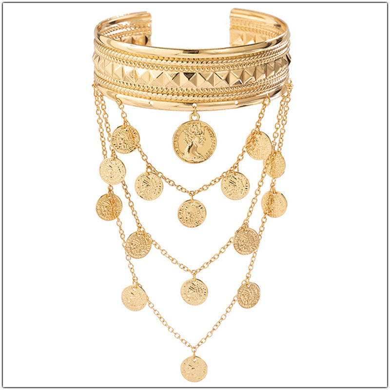 Fashion Retro Coin Tassel Bracelet - Adjustable Arm Jewelry