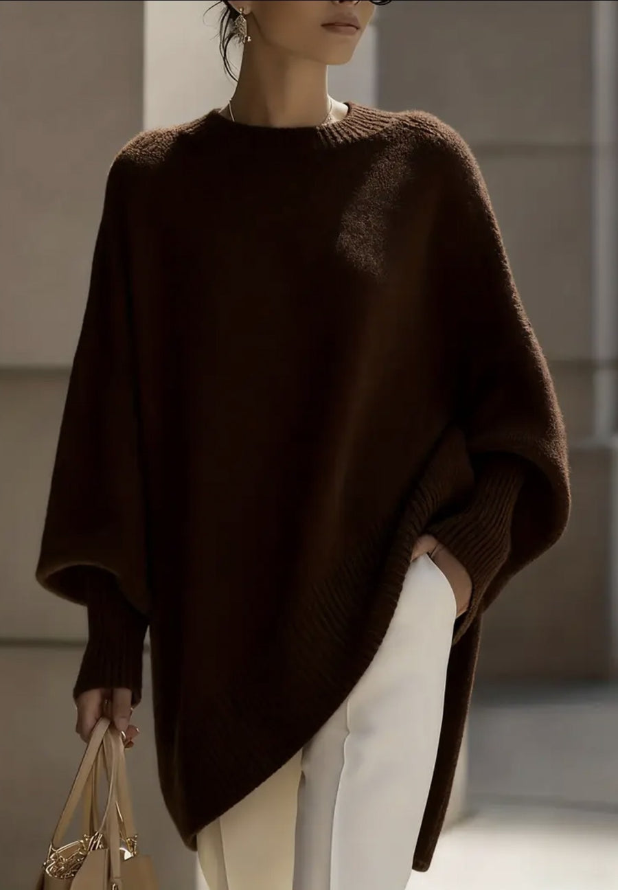 Womens Loose Crew-Neck Knit Sweater - Effortless Style
