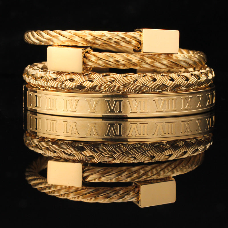 Vintage Copper Zirconium Crown Woven Bracelet Suit