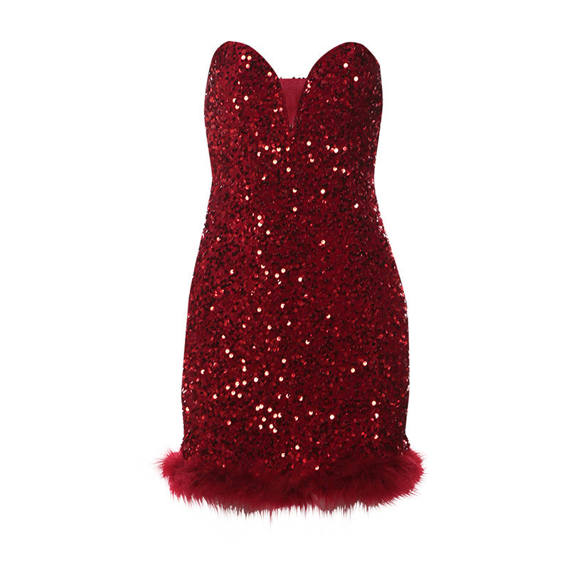 Womens Sexy Bandeau Dress with Body-hugging Silhouette