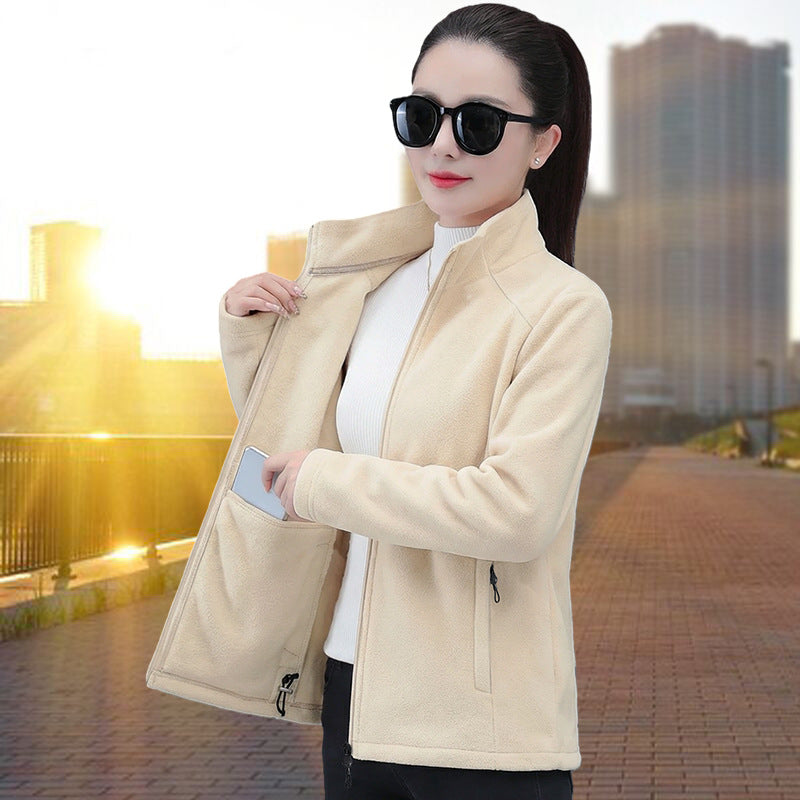 Stand-collar Cardigan - Loose-fitting Warm Fleece Jacket
