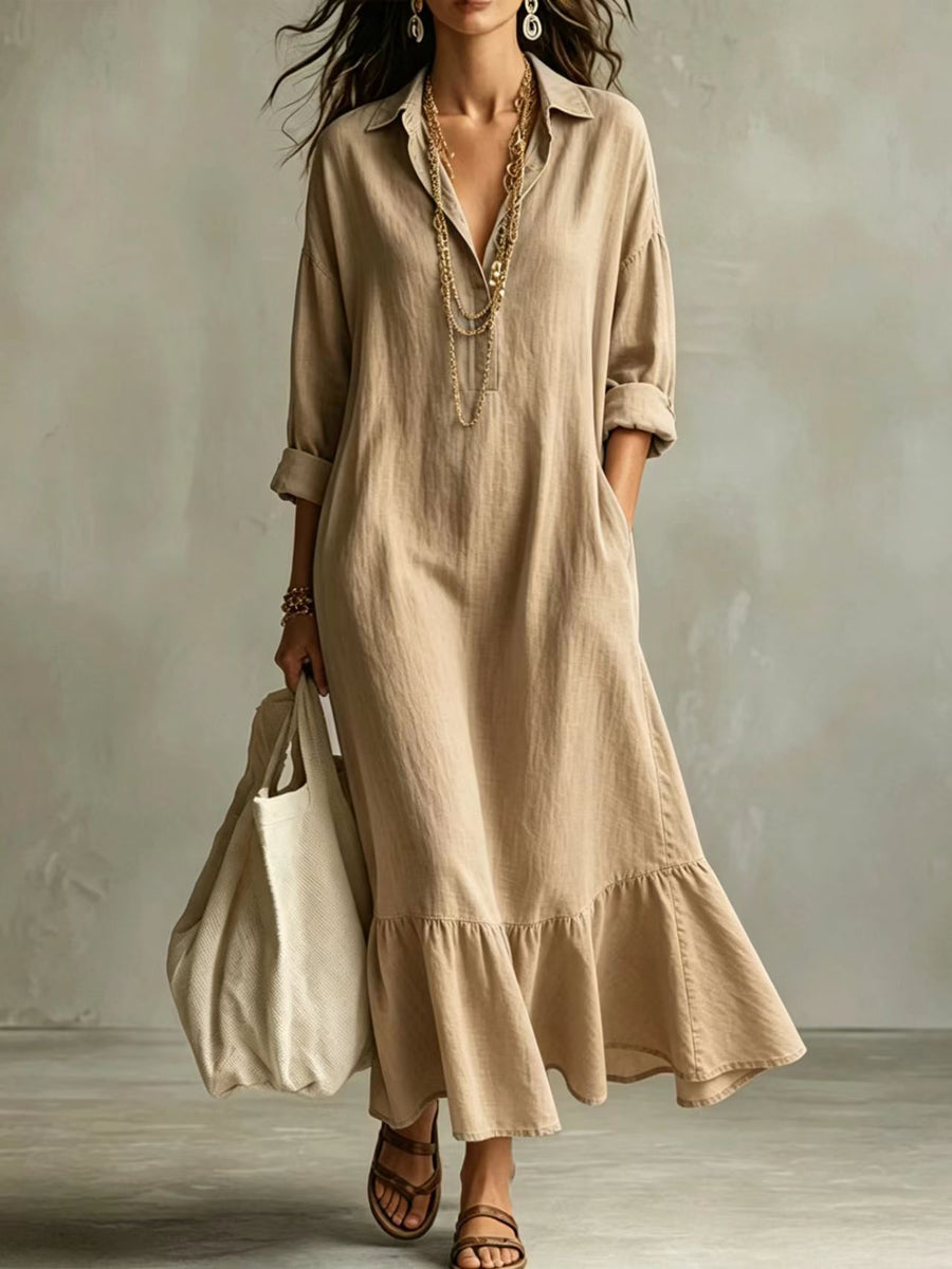 Turn-down Collar Fishtail Casual Loose-fit Shirt Dress
