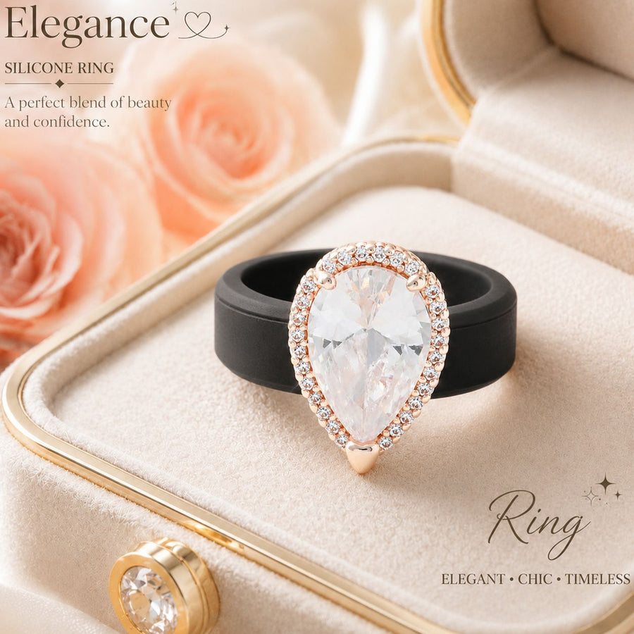 Silicone-inlaid Water-drop-shaped Zircon Ring for Elegance