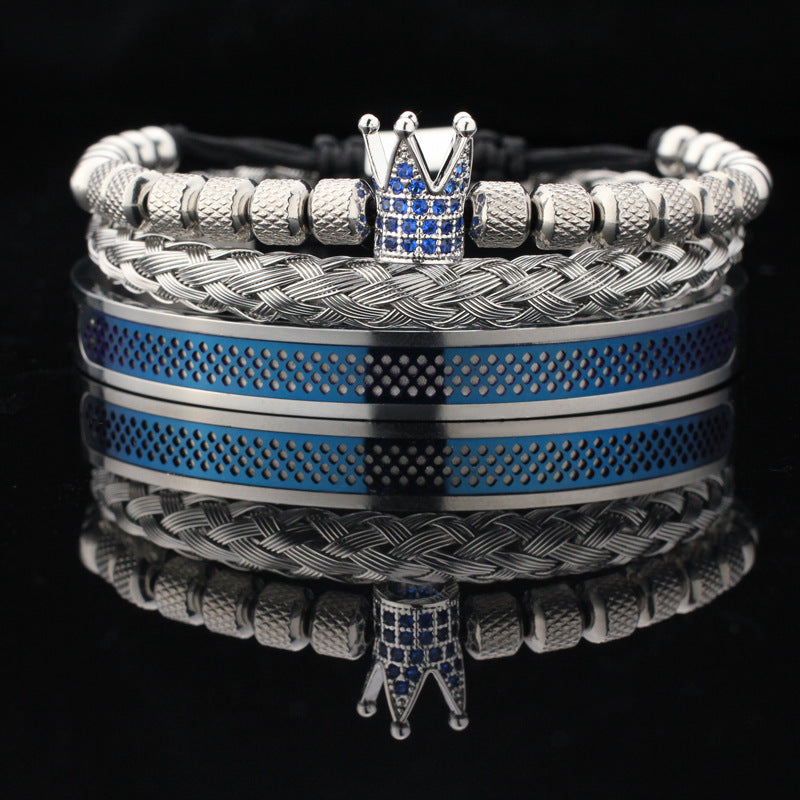 Vintage Copper Zirconium Crown Woven Bracelet Suit