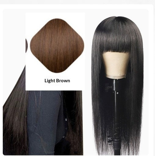 Women's Long Straight Synthetic Wig with Bangs - Heat Resistant