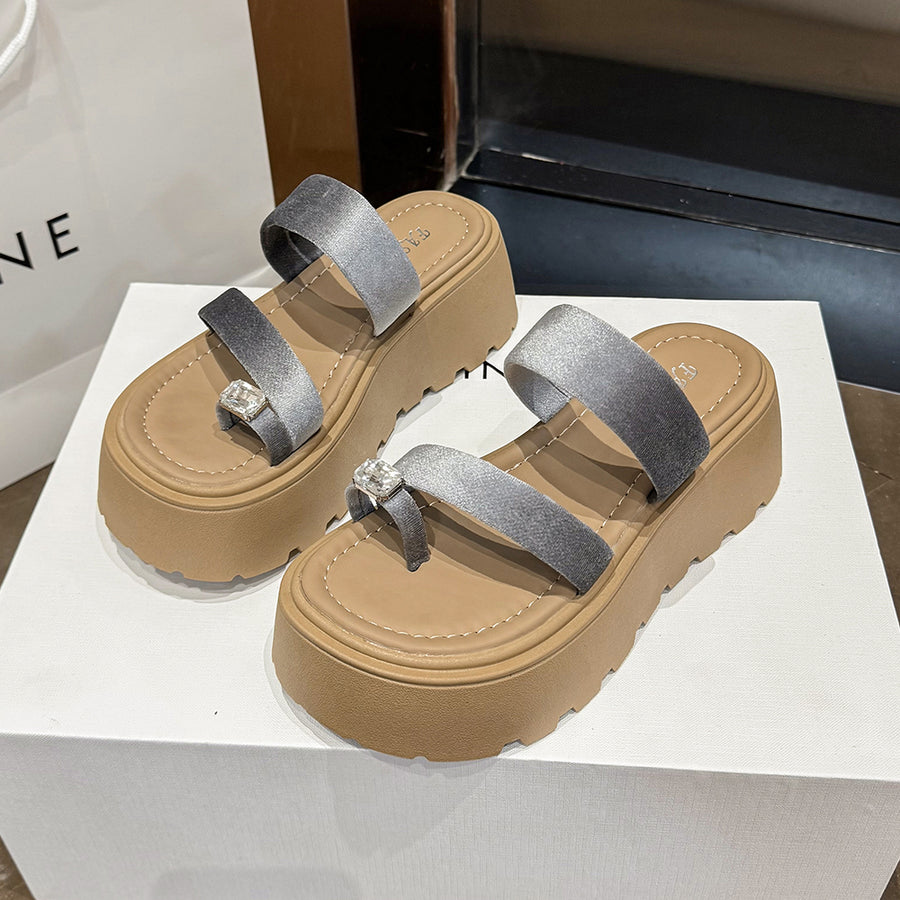 2026 Summer French Rhinestone Platform Slide Sandals