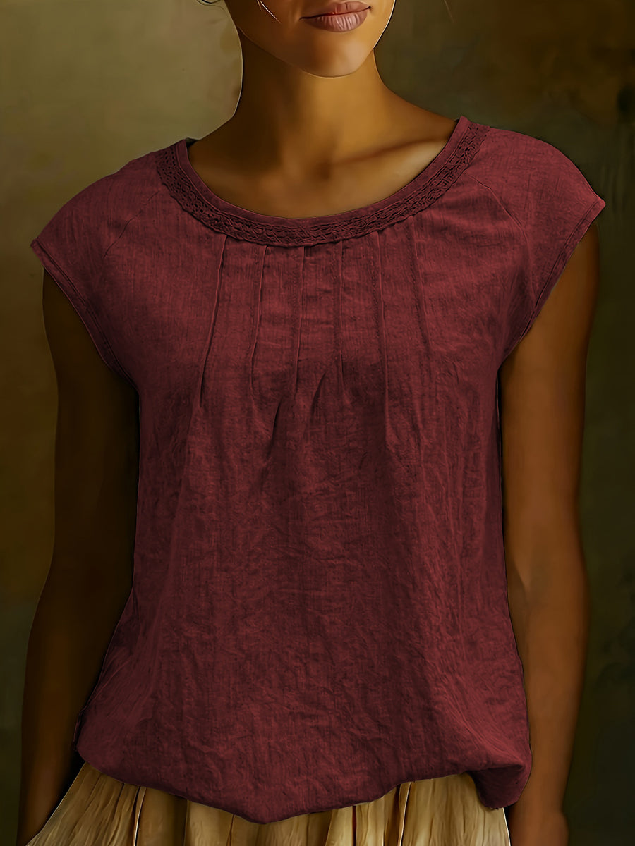 Lace-trimmed Fashionable Thin Round-neck Sleeveless Top