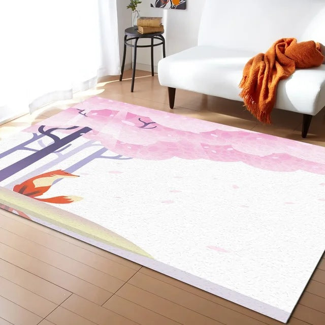 Pastel Cherry Blossom and Crescent Moon Non-Slip Floor Mat