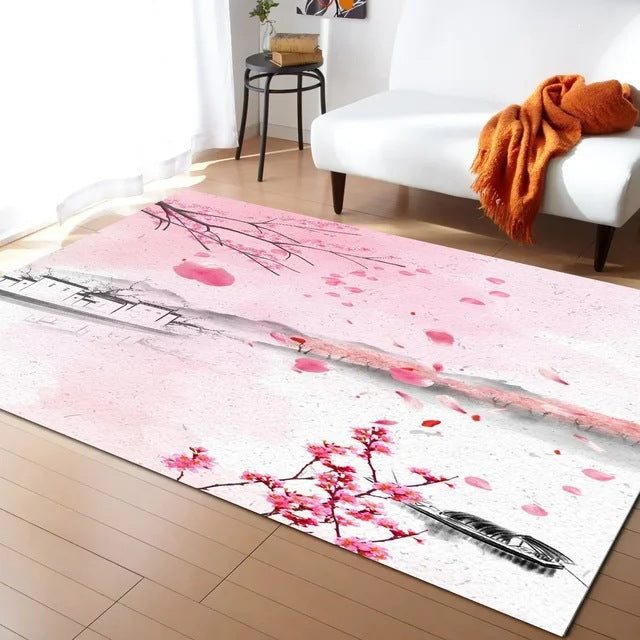 Pastel Cherry Blossom and Crescent Moon Non-Slip Floor Mat