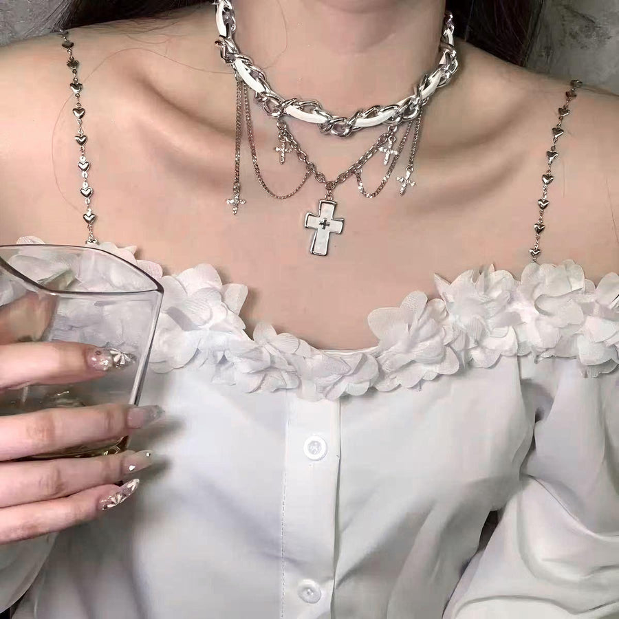 Heart Pendant Spliced Chain Choker Necklace for Daily Wear