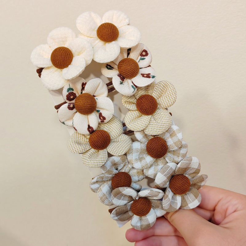 Milk Coffee Color Hair Ties for Girls - Floral Pattern Set