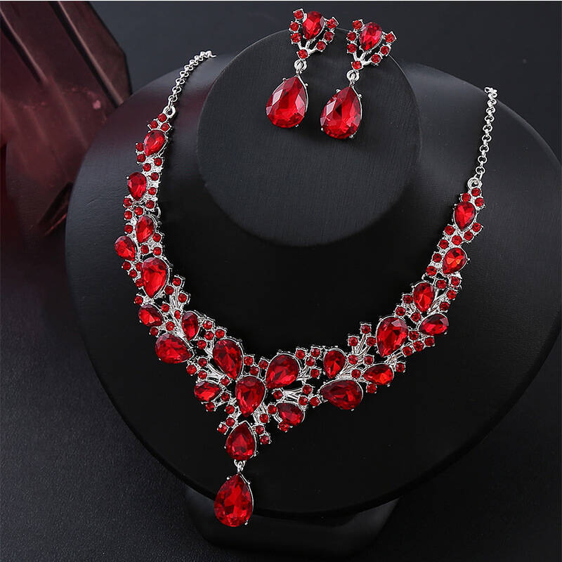 Exaggerated Rhinestone Bridal Necklace & Earring Set for Dress
