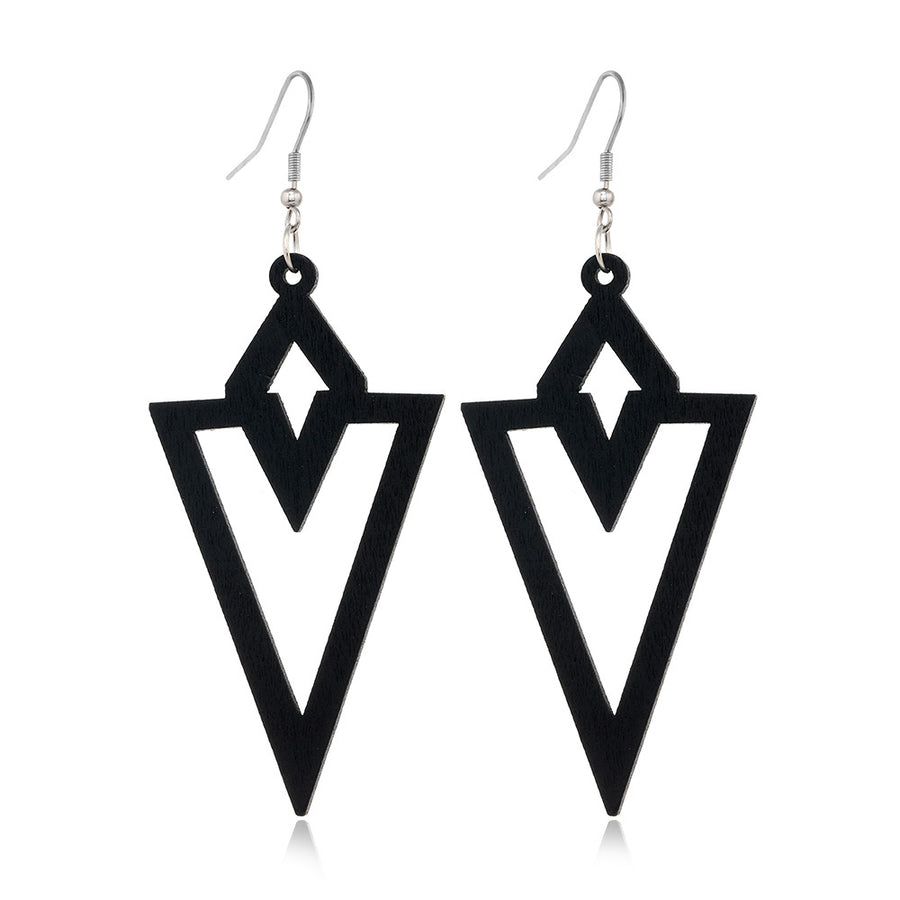 Black Hollow-Out Wooden Earrings - Trendy Statement Jewelry