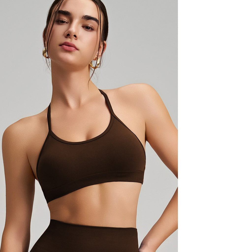 Women's Seamless Thin Strap Cross Back Yoga Outfit Set