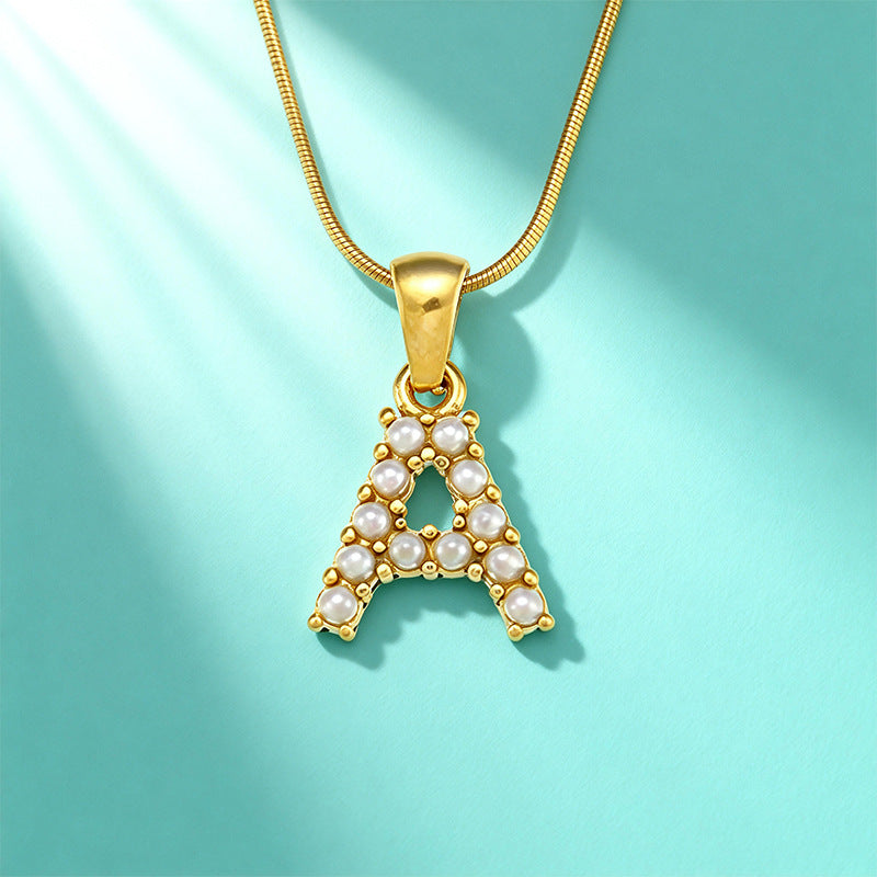 18K Gold Pearl 26-Letter Necklace for Women