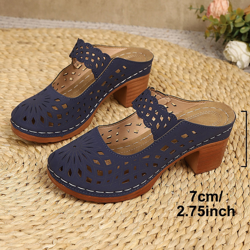 Womens Closed-toe Slip-on Sandals with Chunky Heel
