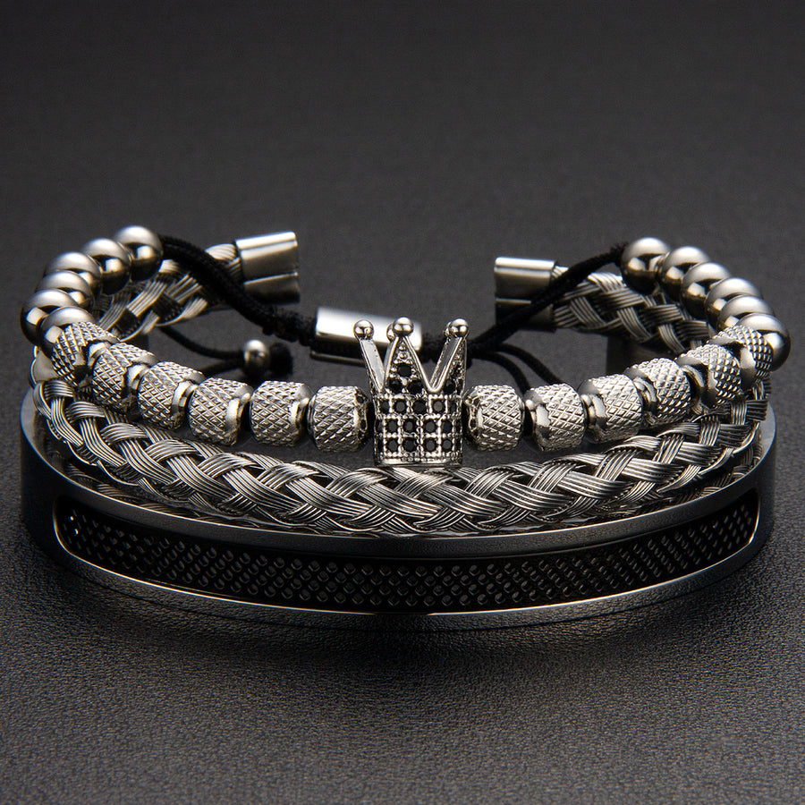 Vintage Copper Zirconium Crown Woven Bracelet Suit