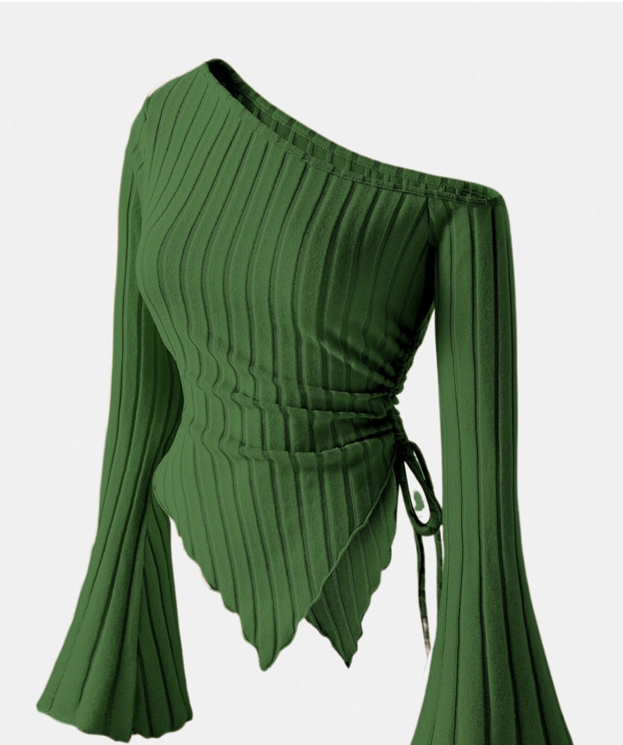 Asymmetric Hem Flared Sleeves Off-shoulder T-shirt