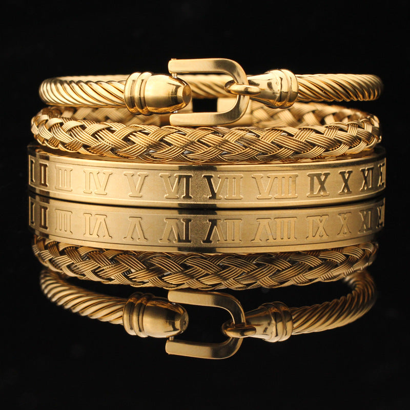 Vintage Copper Zirconium Crown Woven Bracelet Suit